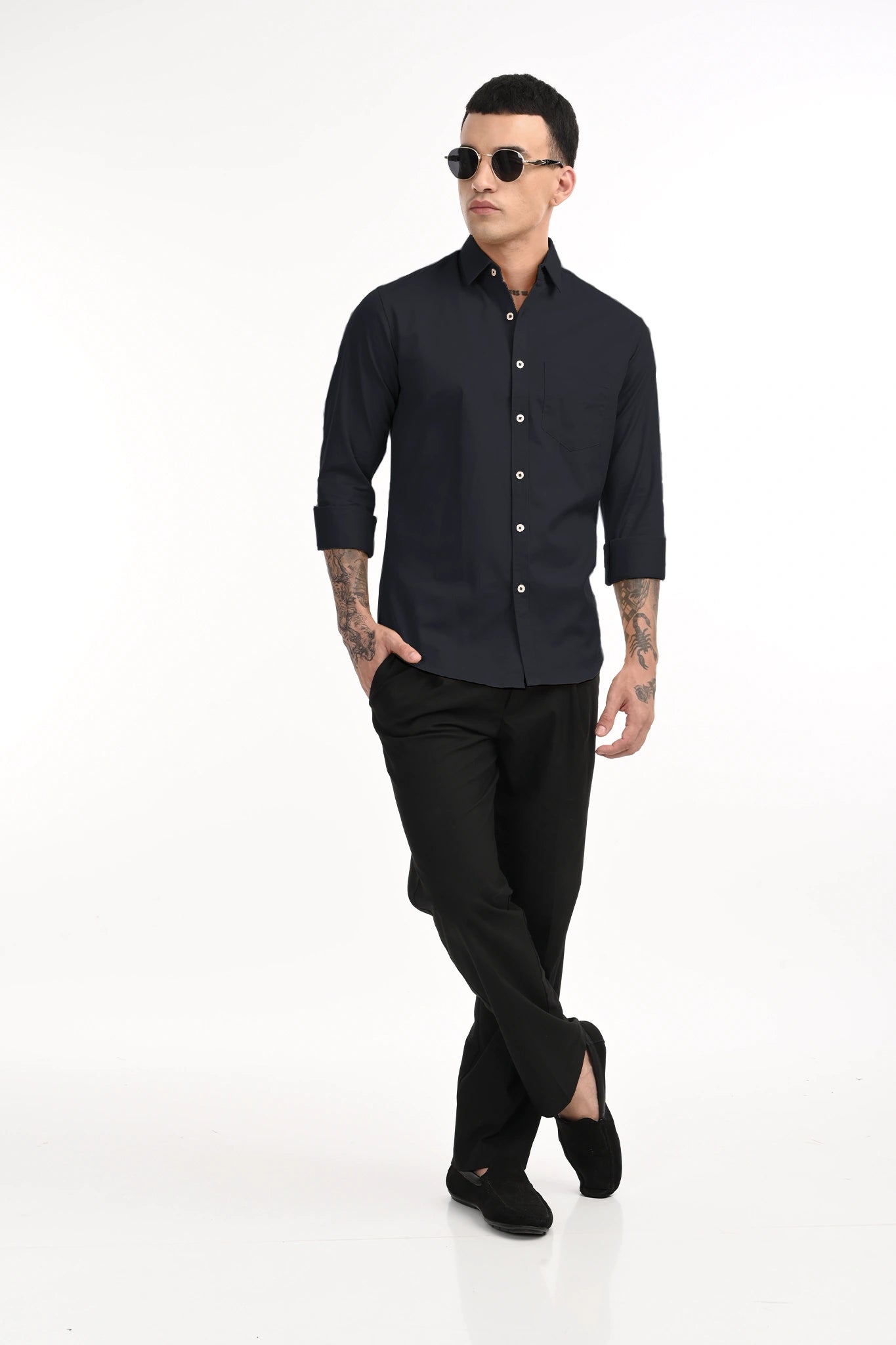 CAVELRY TWILL DARK NAVY BLUE SOLID SHIRT