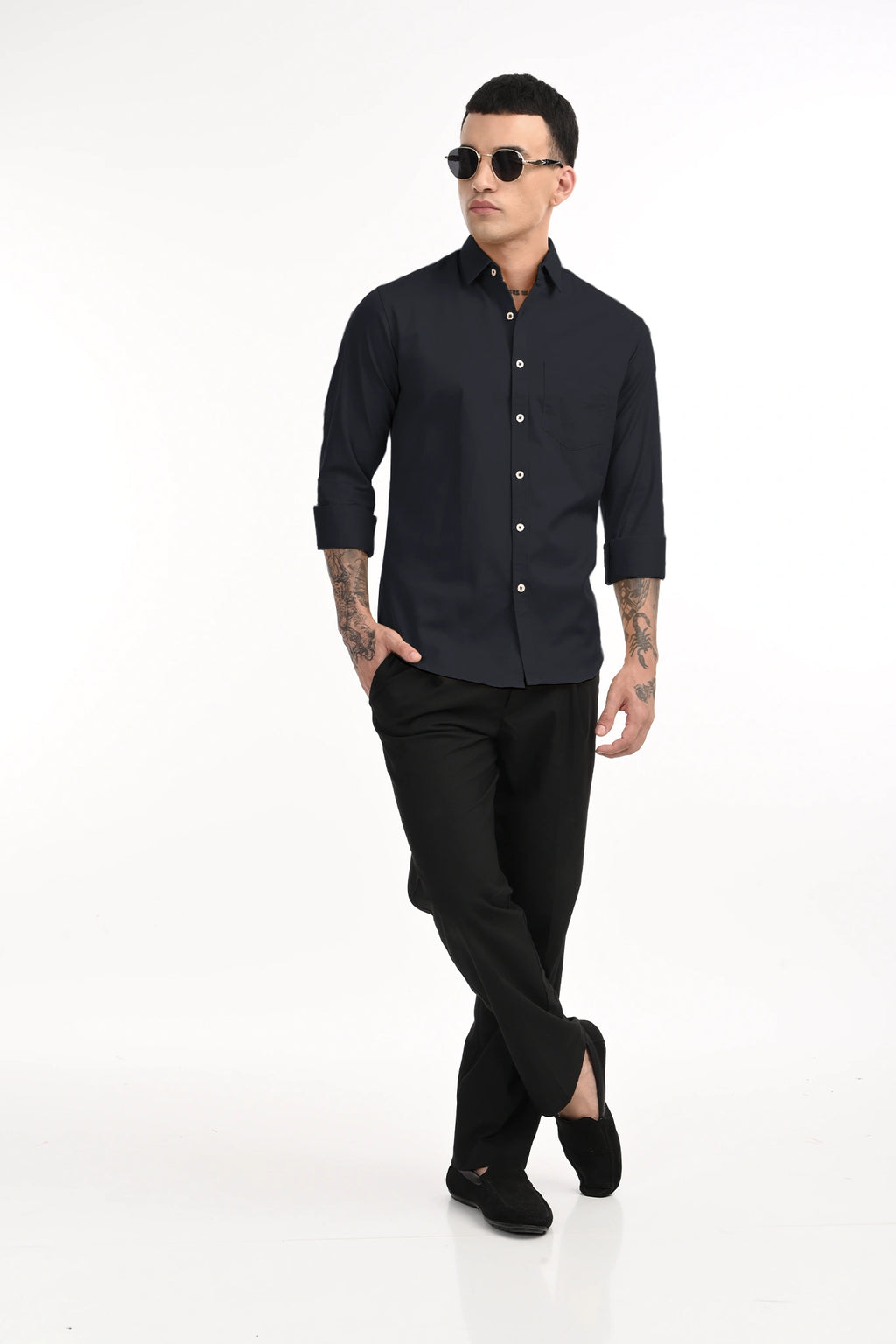 CAVELRY TWILL DARK NAVY BLUE SOLID SHIRT