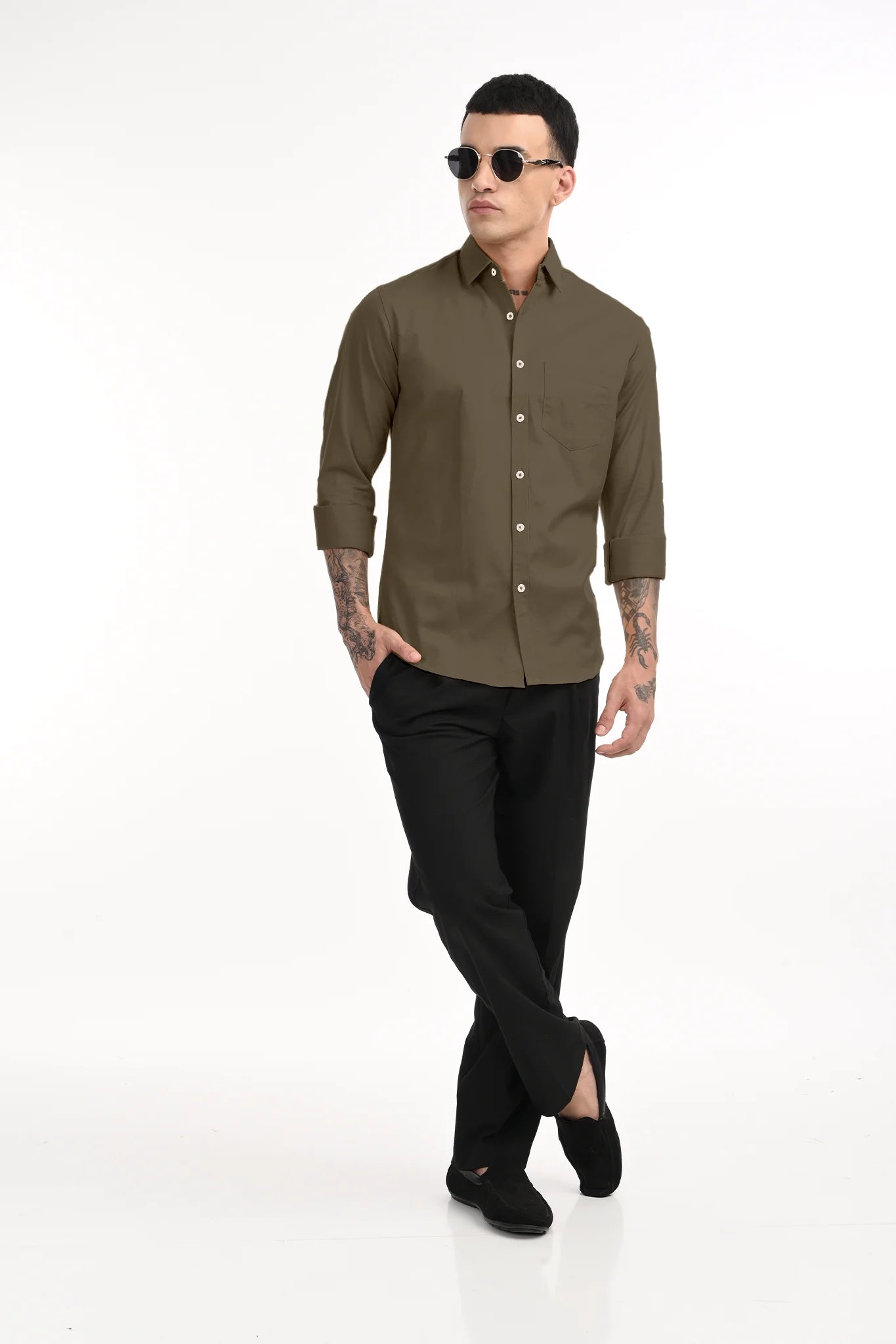CAVELRY TWILL OLIVE GREEN SOLID SHIRT