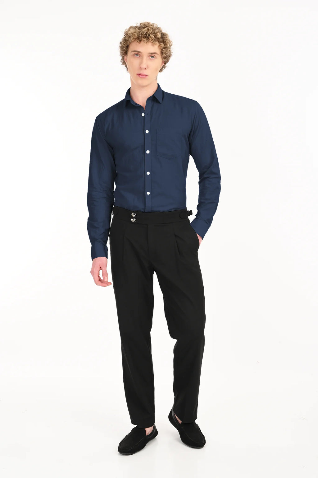 COTTON LINEN NAVY SOLID SHIRT