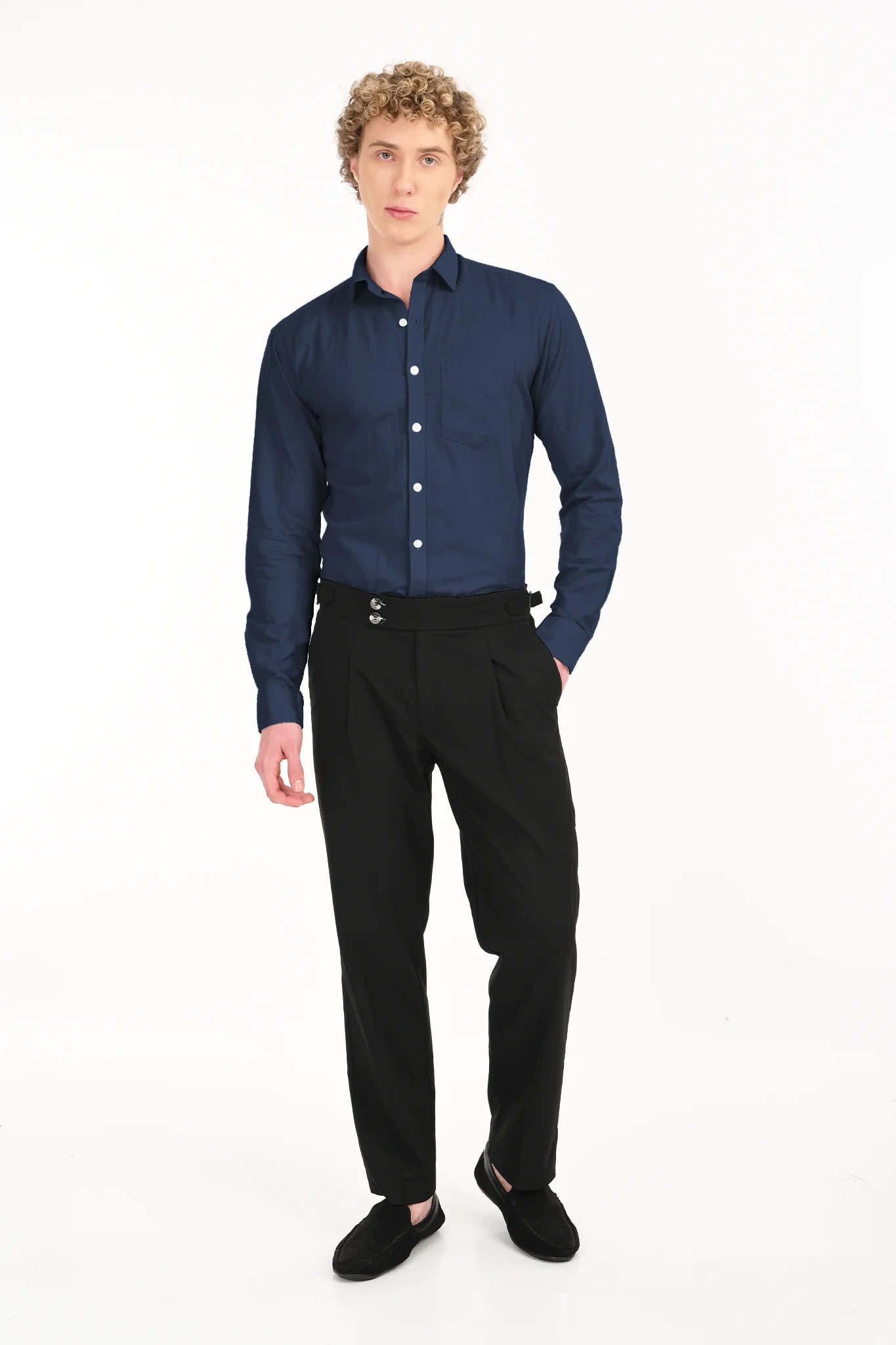 COTTON LINEN NAVY SOLID SHIRT