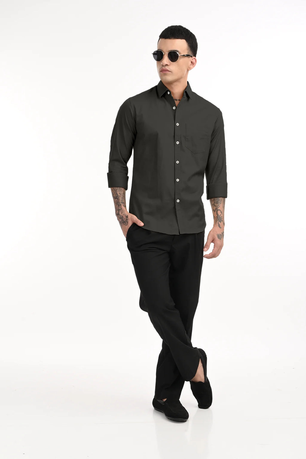 CAVELRY TWILL DEEP GREEN SOLID SHIRT