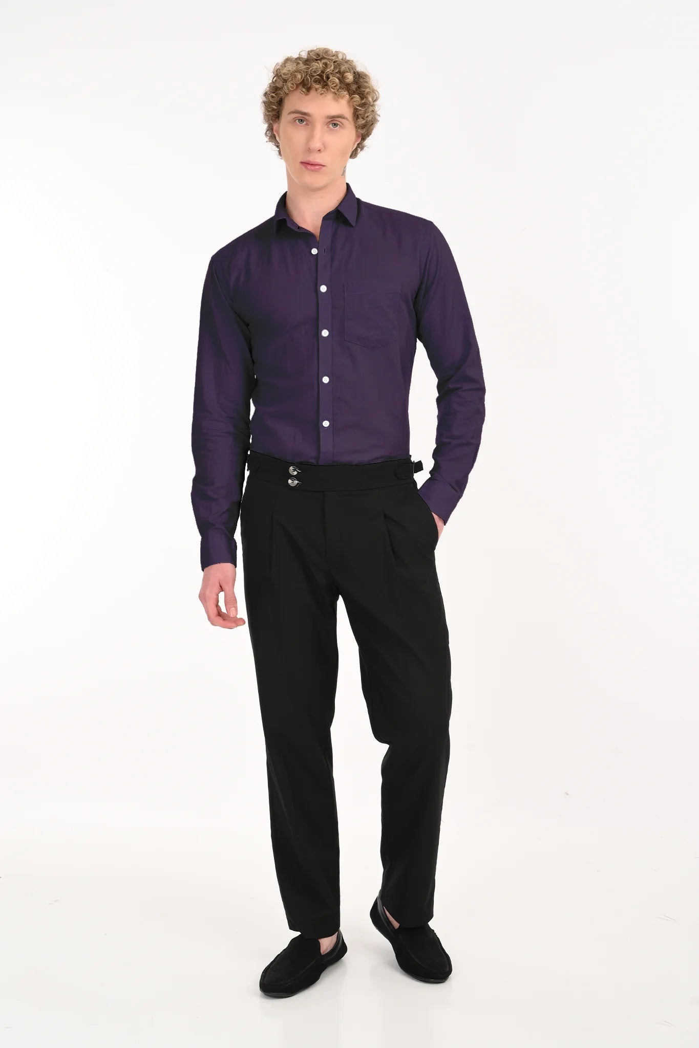 COTTON LINEN PURPLE SOLID SHIRT