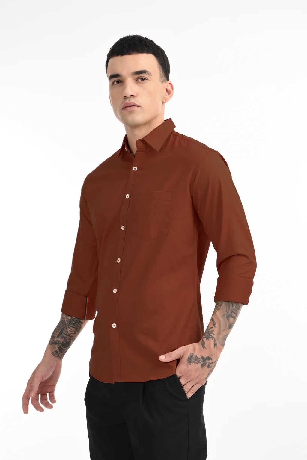 CAVALRY TWILL RUST BROWN SOLID SHIRT