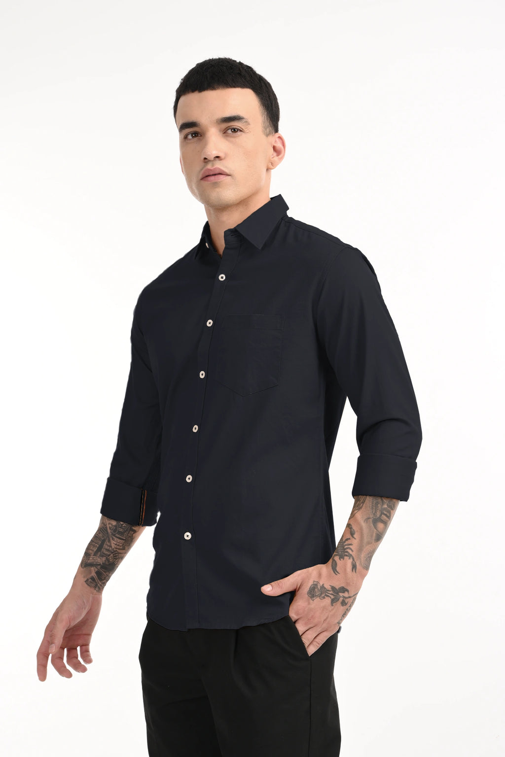 CAVELRY TWILL DARK NAVY BLUE SOLID SHIRT