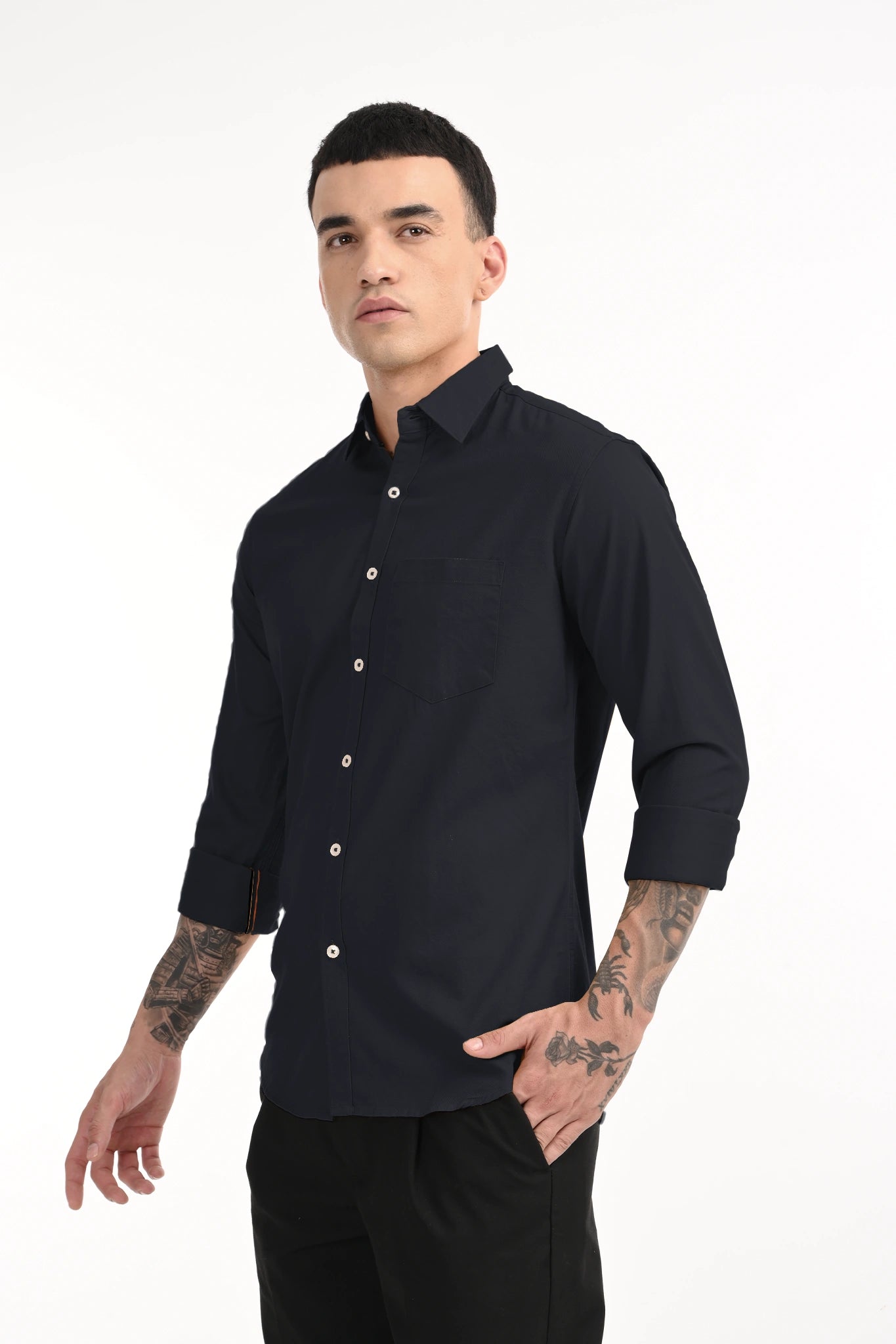 CAVELRY TWILL DARK NAVY BLUE SOLID SHIRT