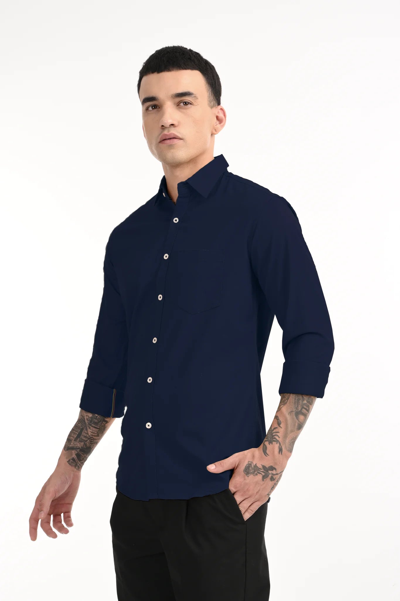 CAVELRY TWILL DARK BLUE SOLID SHIRT