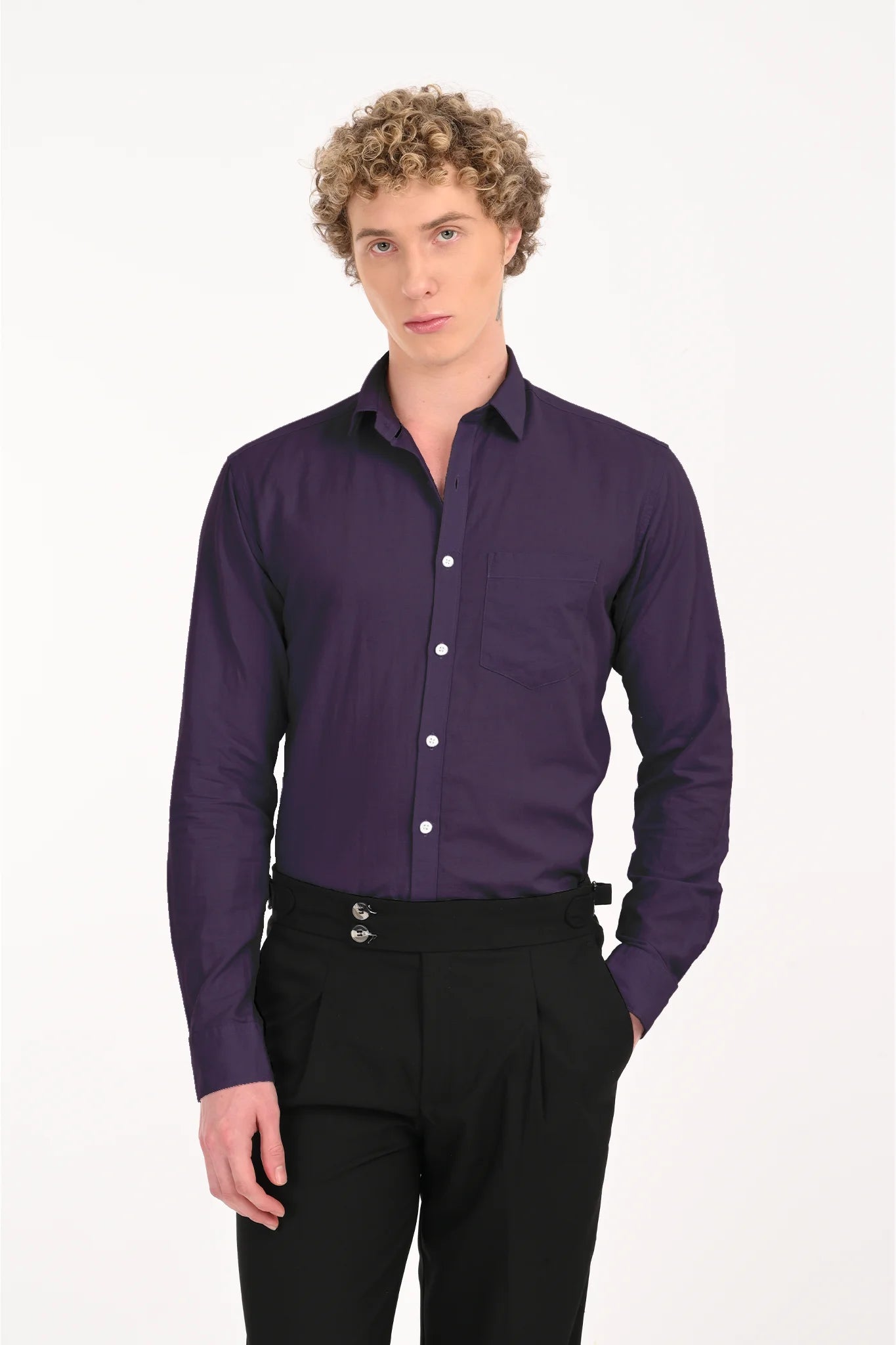 COTTON LINEN PURPLE SOLID SHIRT