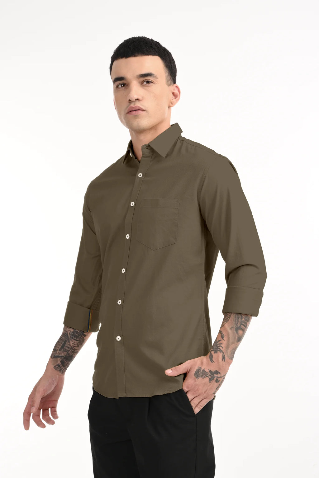 CAVELRY TWILL OLIVE GREEN SOLID SHIRT