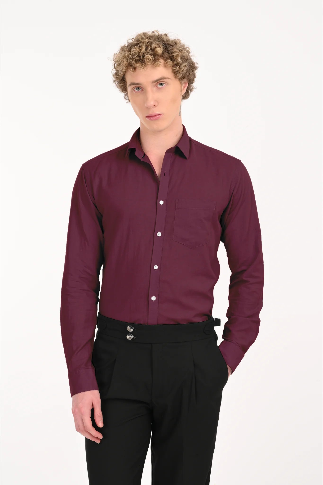 COTTON LINEN MAROON SOLID SHIRT