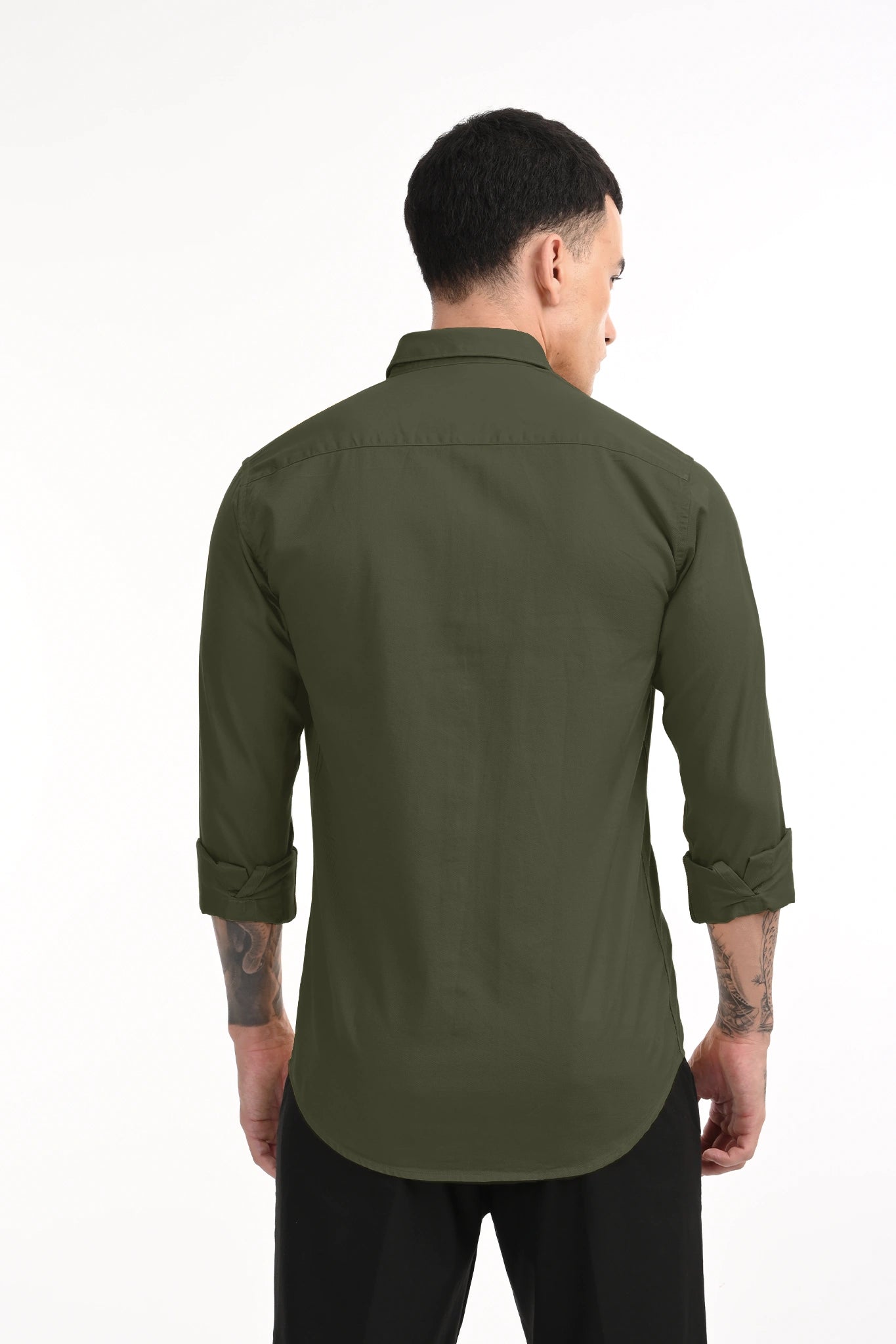 CAVELRY TWILL BOTTLE GREEN SOLID SHIRT
