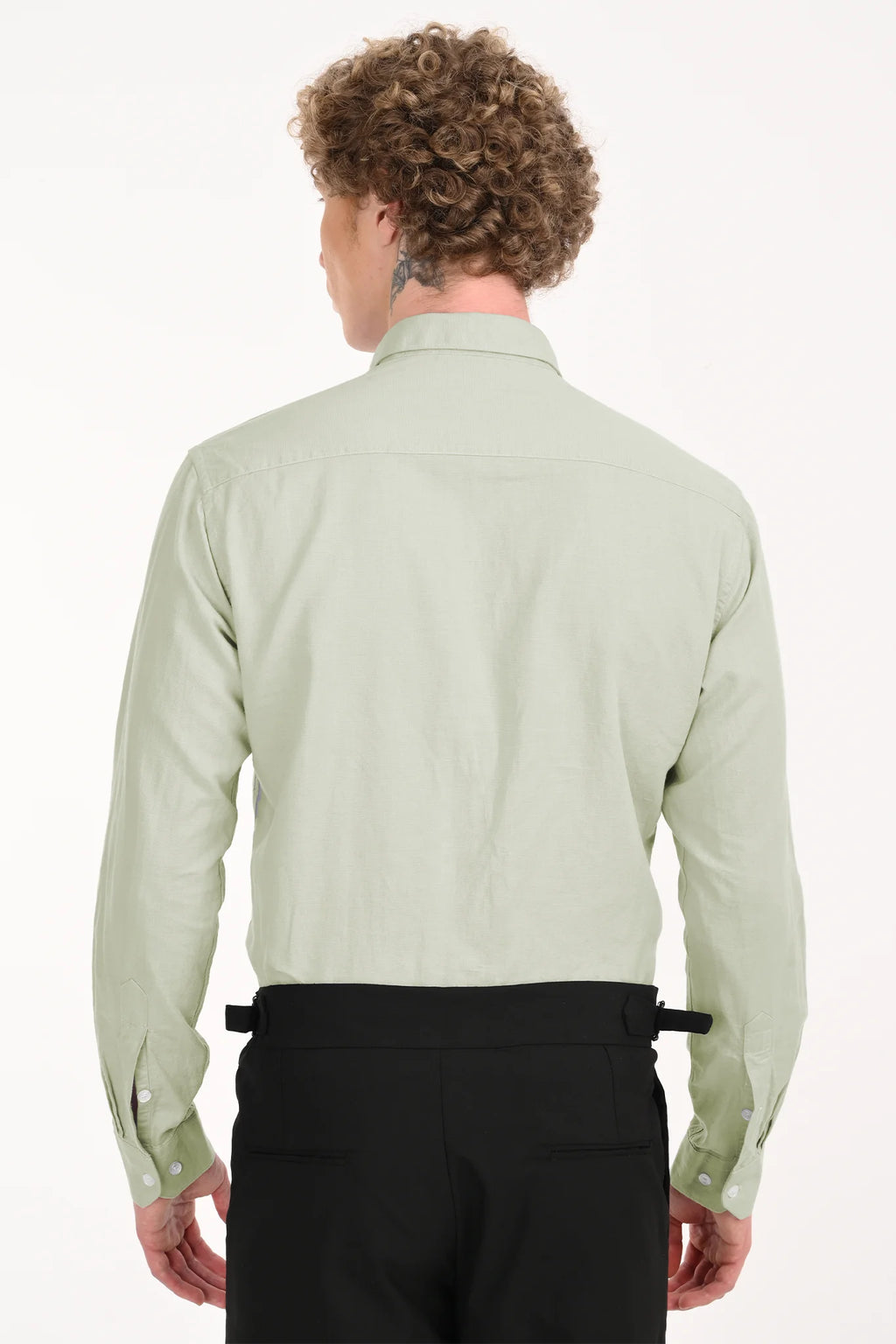 COTTON LINEN PISTA GREEN SOLID SHIRT