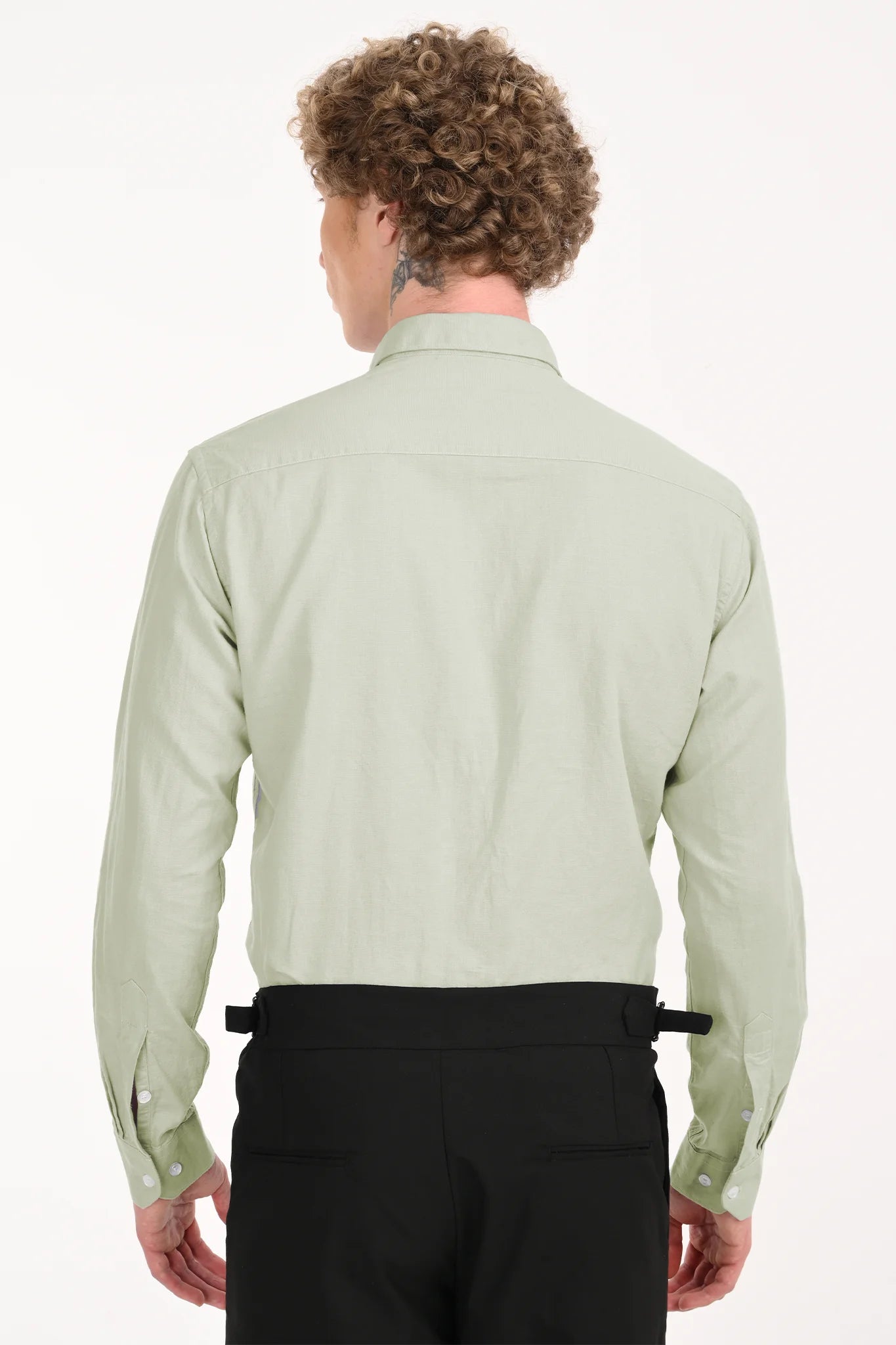 COTTON LINEN PISTA GREEN SOLID SHIRT