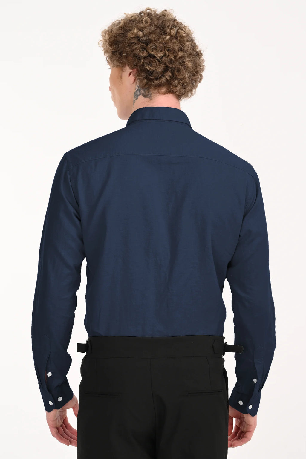 COTTON LINEN NAVY SOLID SHIRT