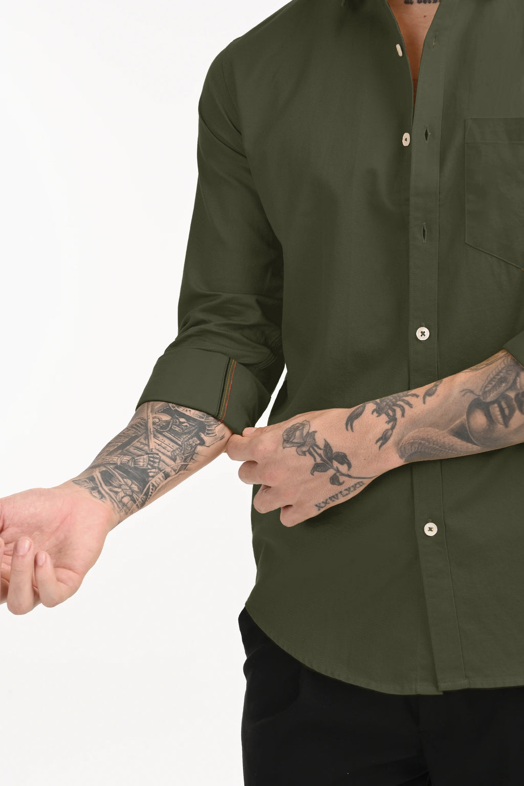 CAVELRY TWILL OLIVE GREEN SOLID SHIRT