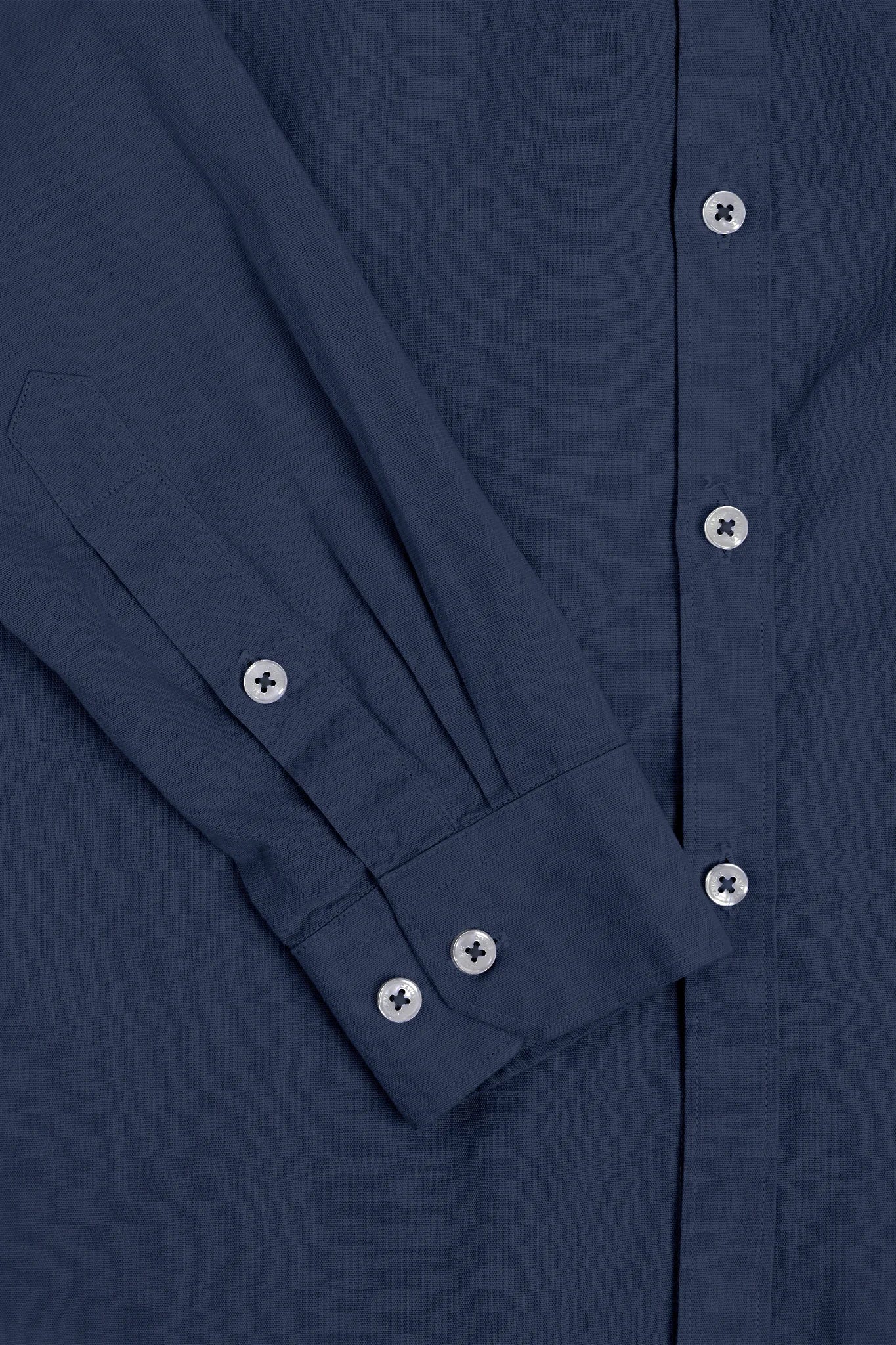 COTTON LINEN NAVY SOLID SHIRT