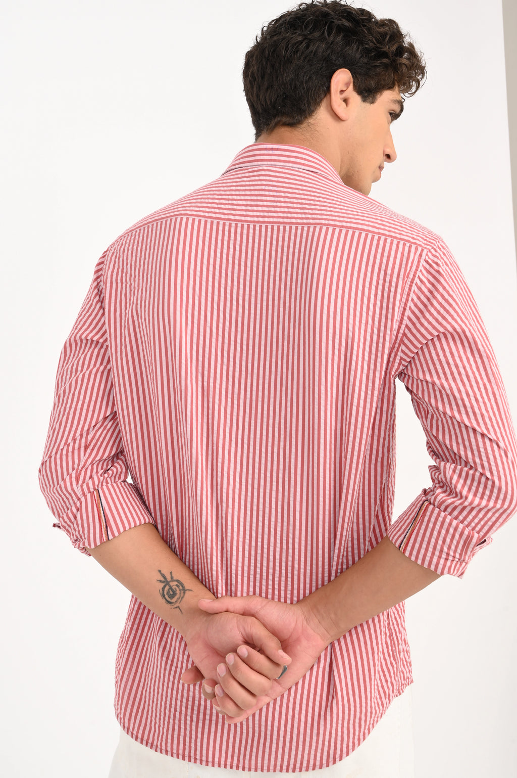 SEER SUCKER RED STRIPES SHIRT