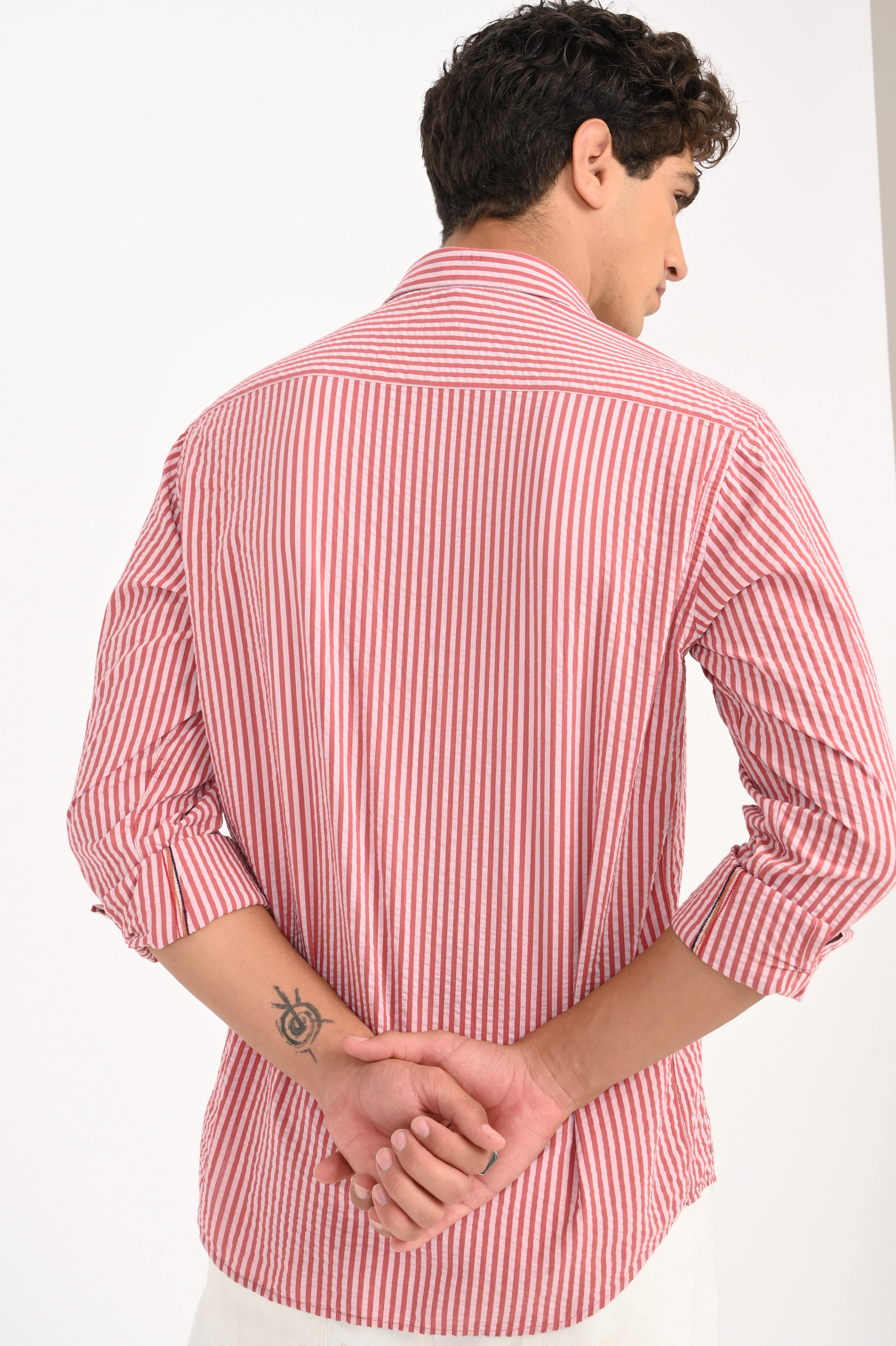 SEER SUCKER RED STRIPES SHIRT