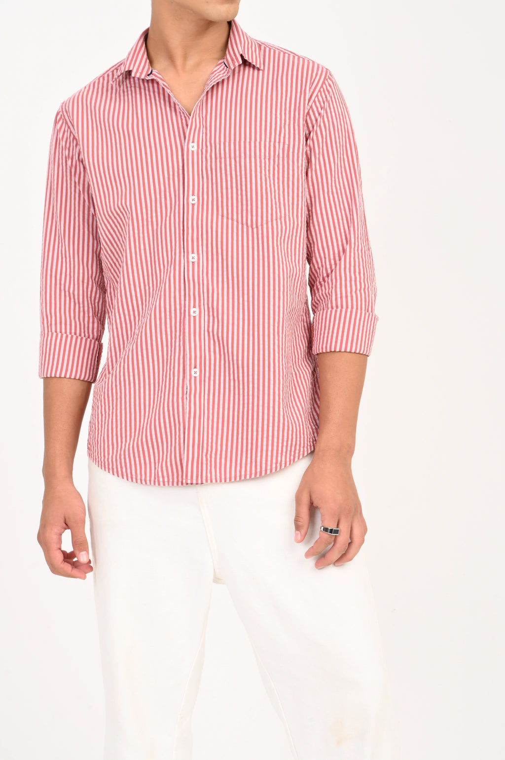 SEER SUCKER RED STRIPES SHIRT