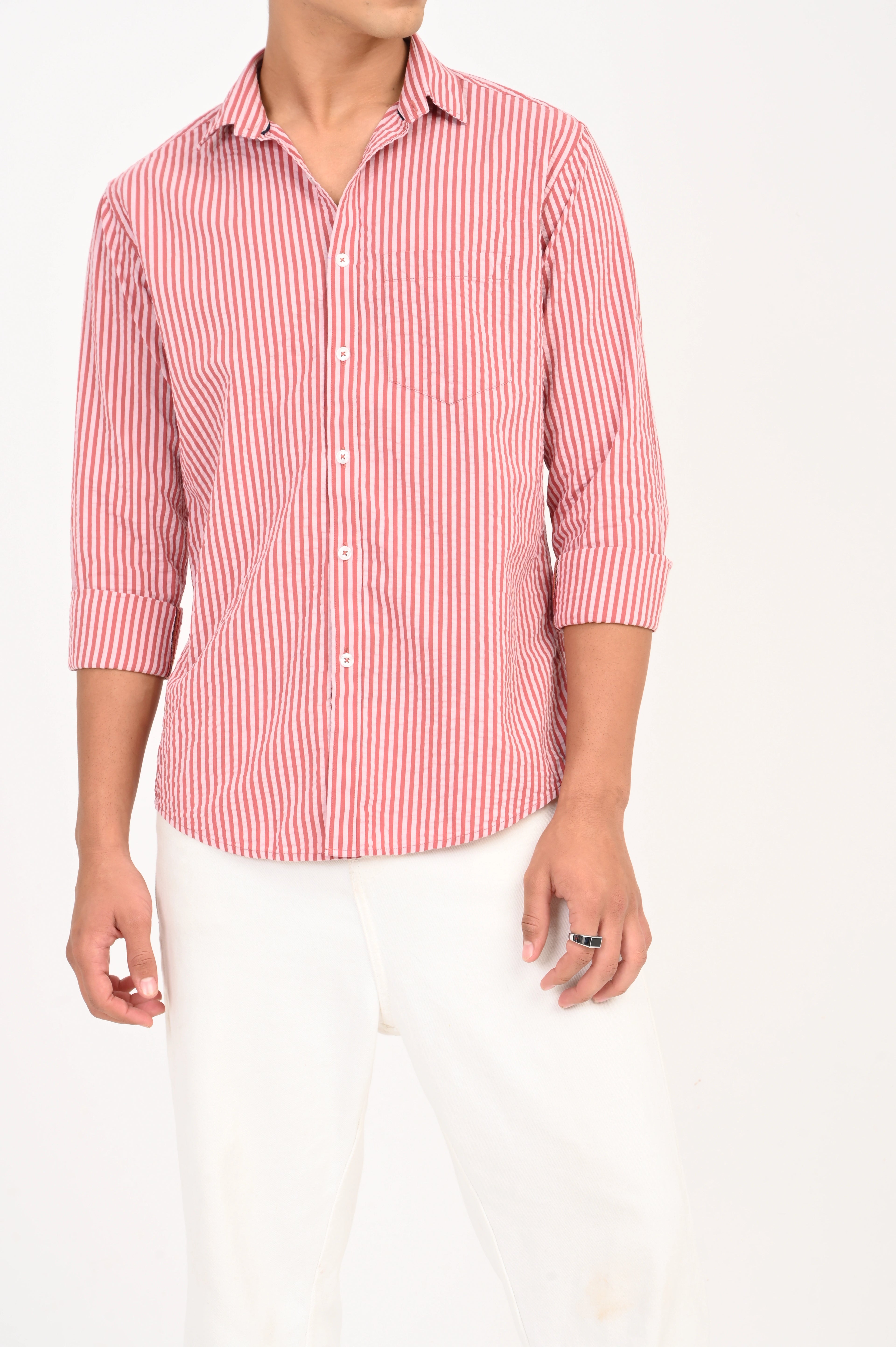 SEER SUCKER RED STRIPES SHIRT