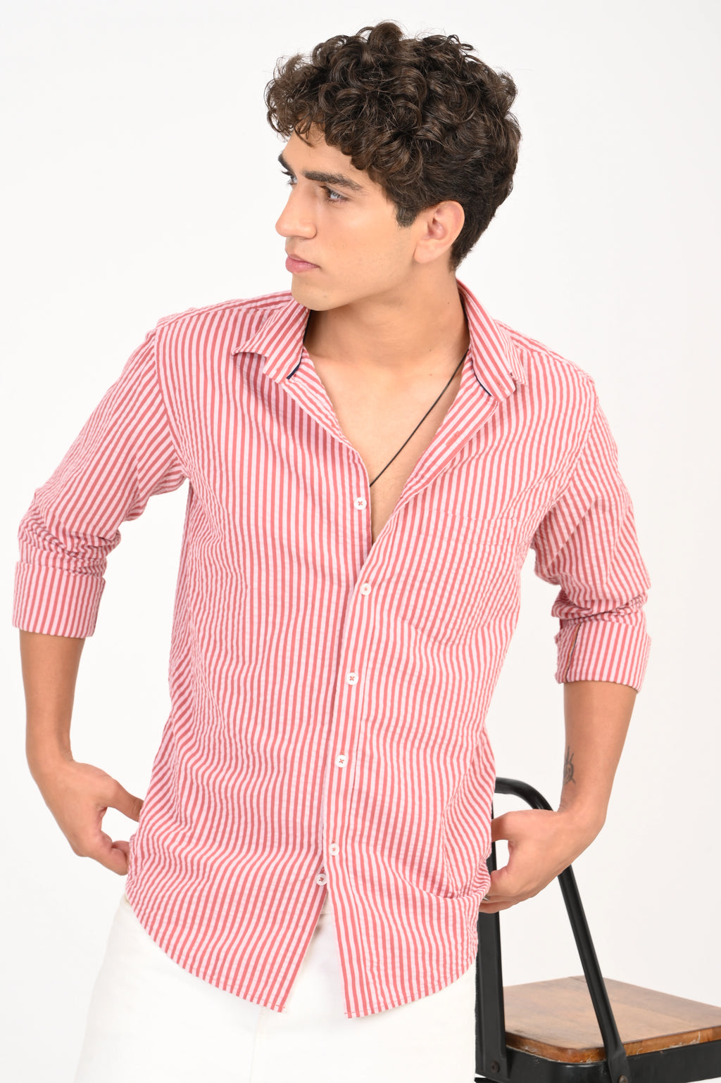 SEER SUCKER RED STRIPES SHIRT