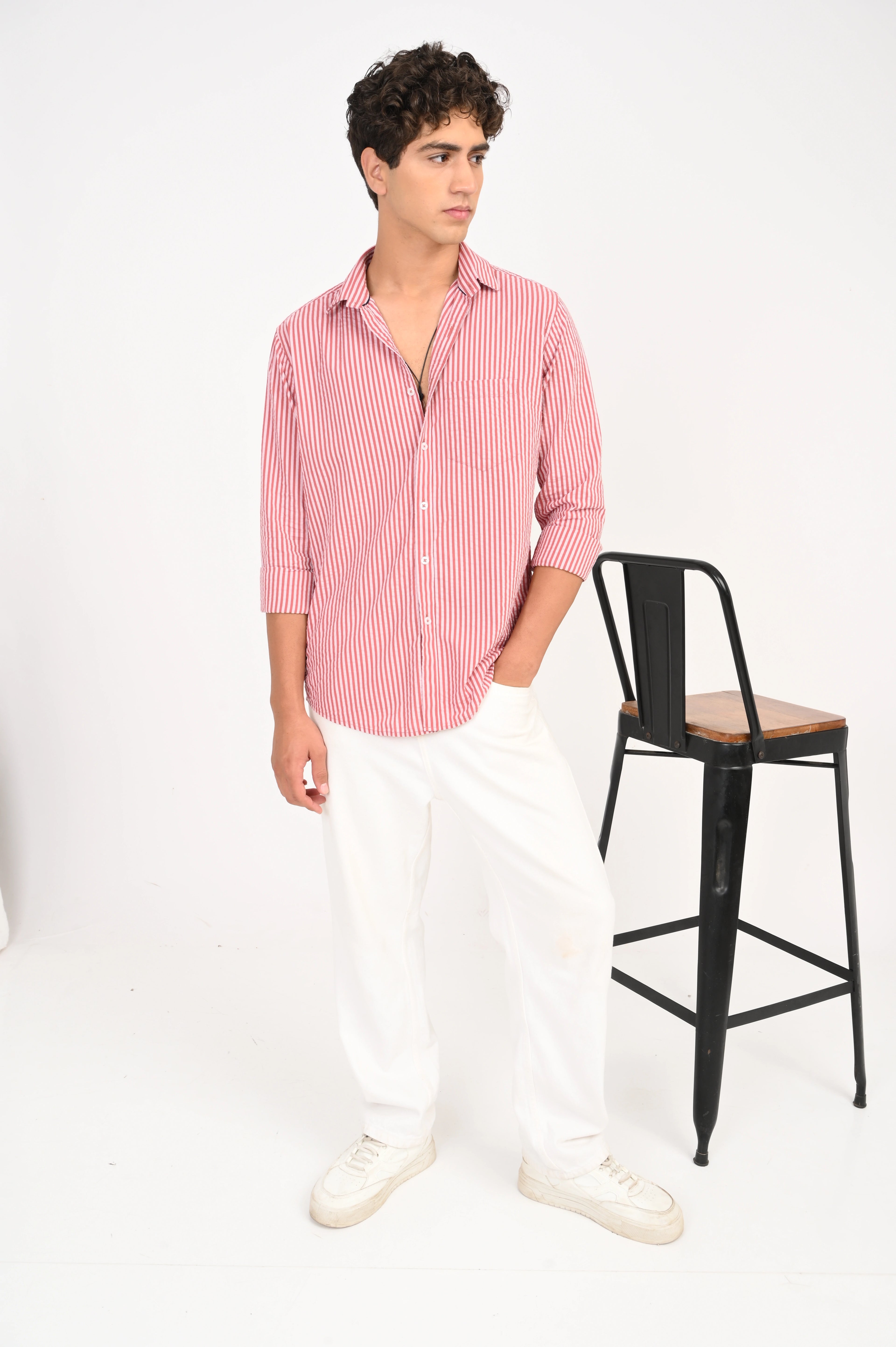 SEER SUCKER RED STRIPES SHIRT