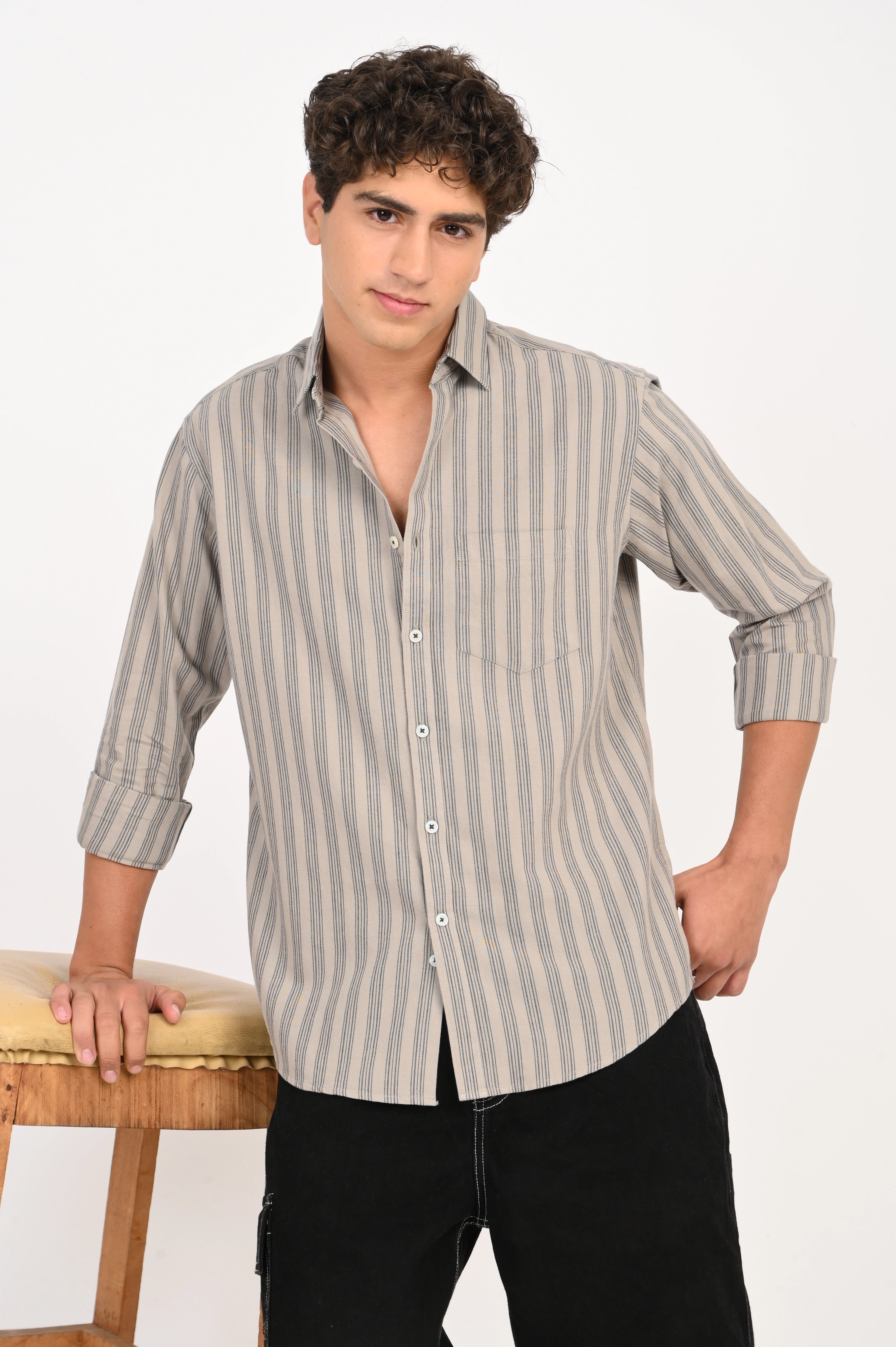 OXFORD GREY COLOR STRIPES SHIRT
