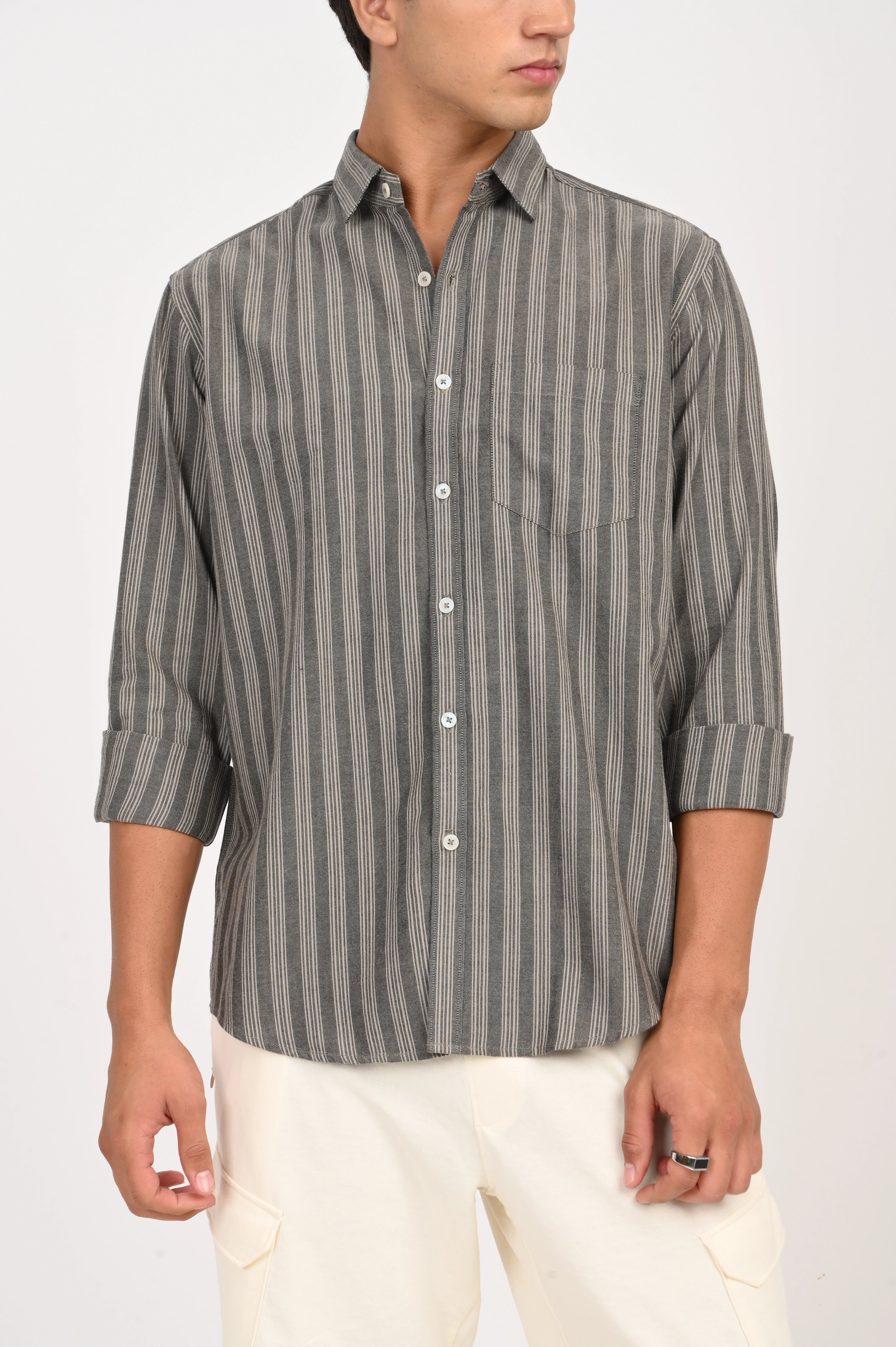 OXFORD DARK GREY COLOR STRIPES SHIRT