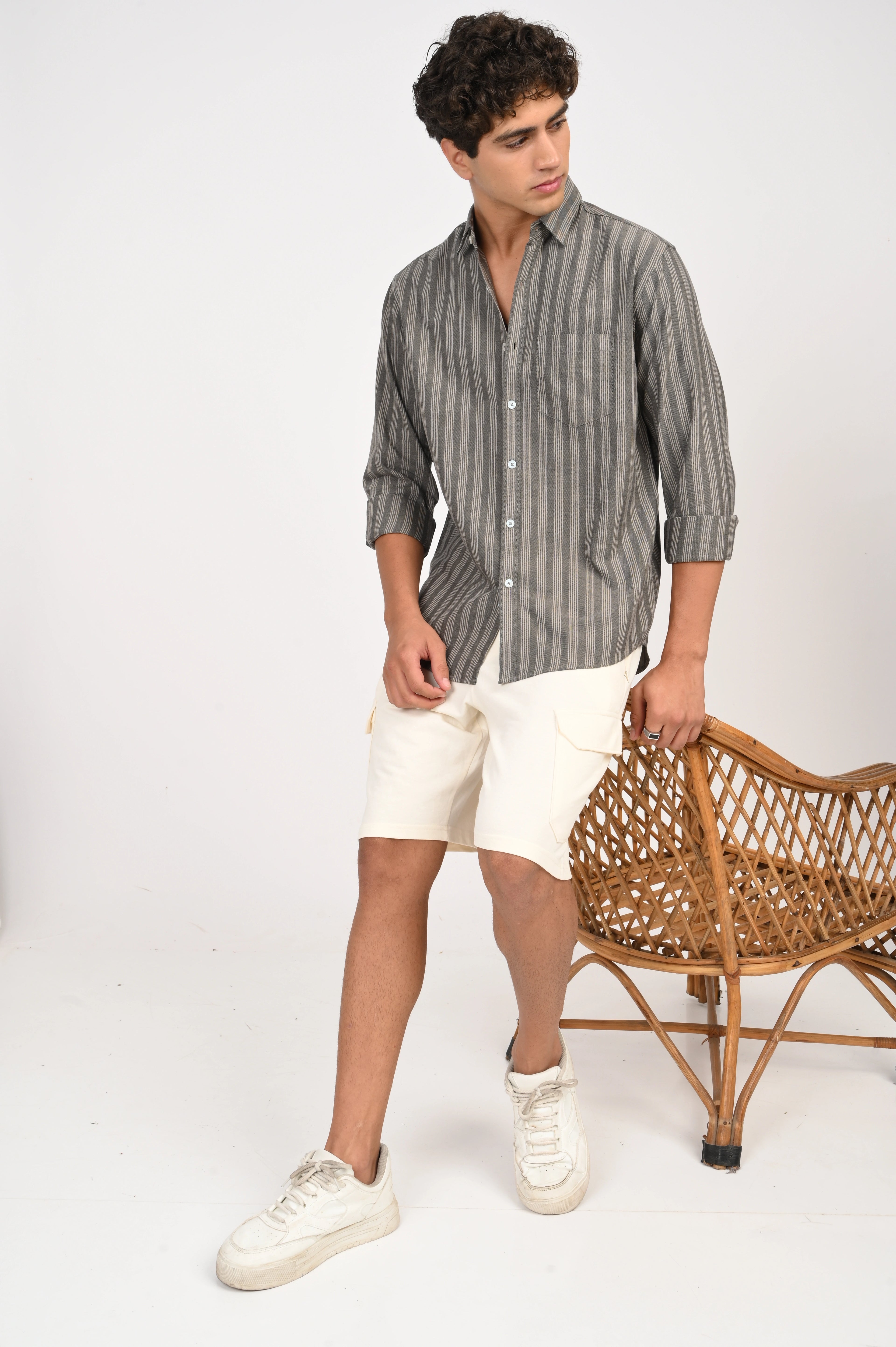 OXFORD DARK GREY COLOR STRIPES SHIRT