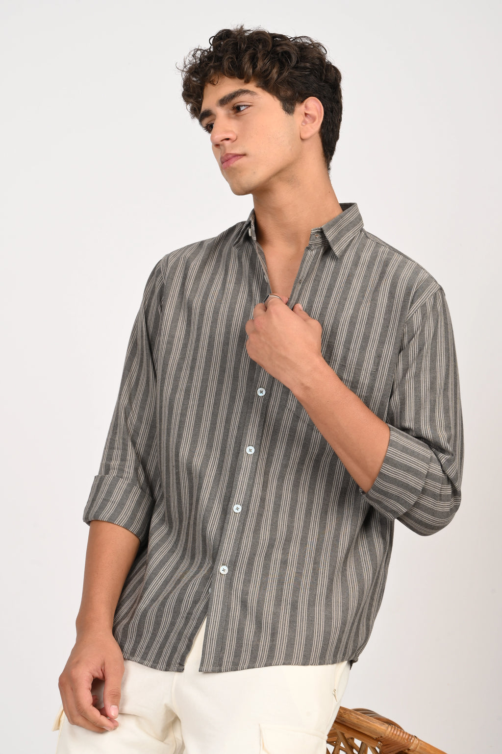 OXFORD DARK GREY COLOR STRIPES SHIRT
