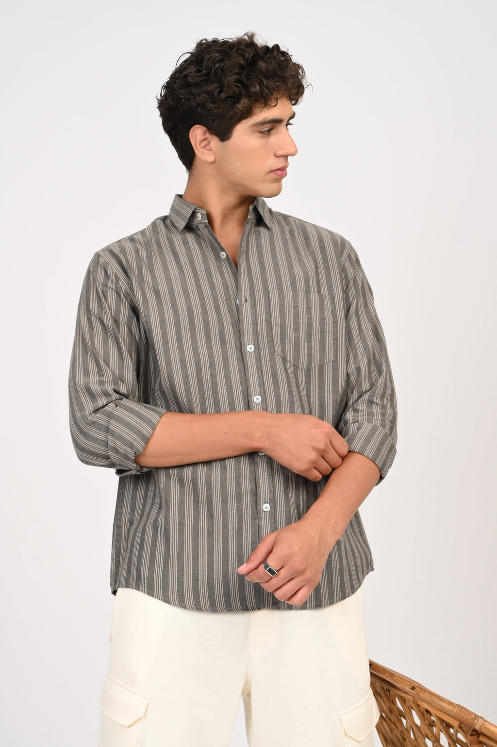 OXFORD DARK GREY COLOR STRIPES SHIRT