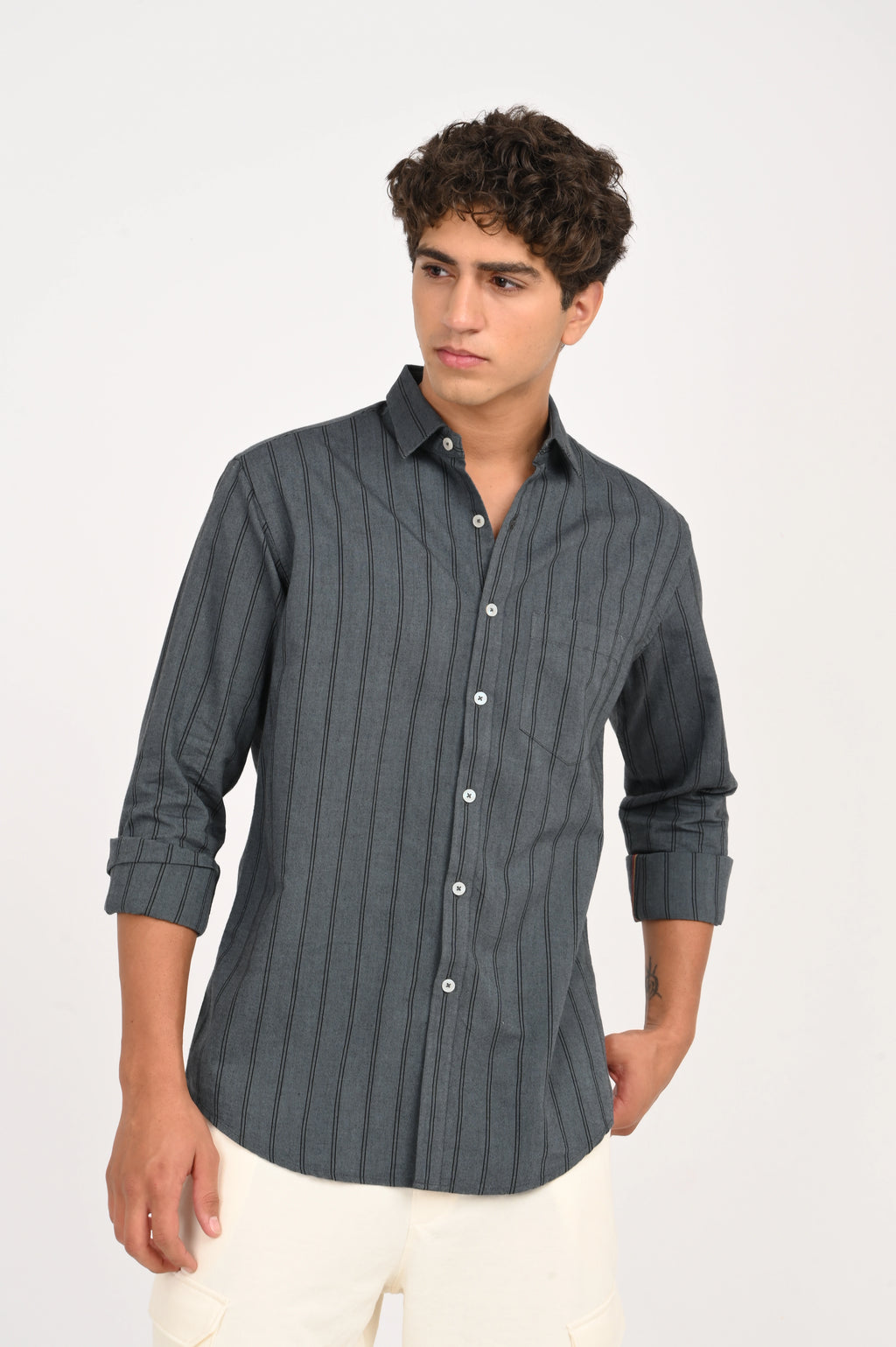 OXFORD CHARCOAL GREY COLOR STRIPES SHIRT