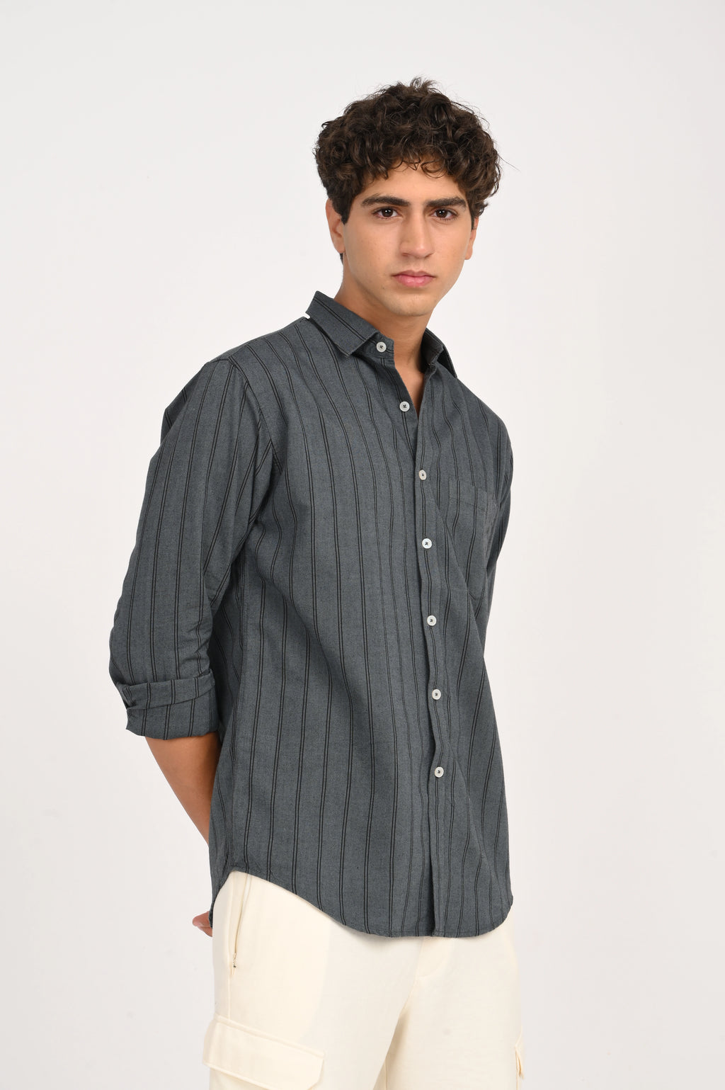 OXFORD CHARCOAL GREY COLOR STRIPES SHIRT