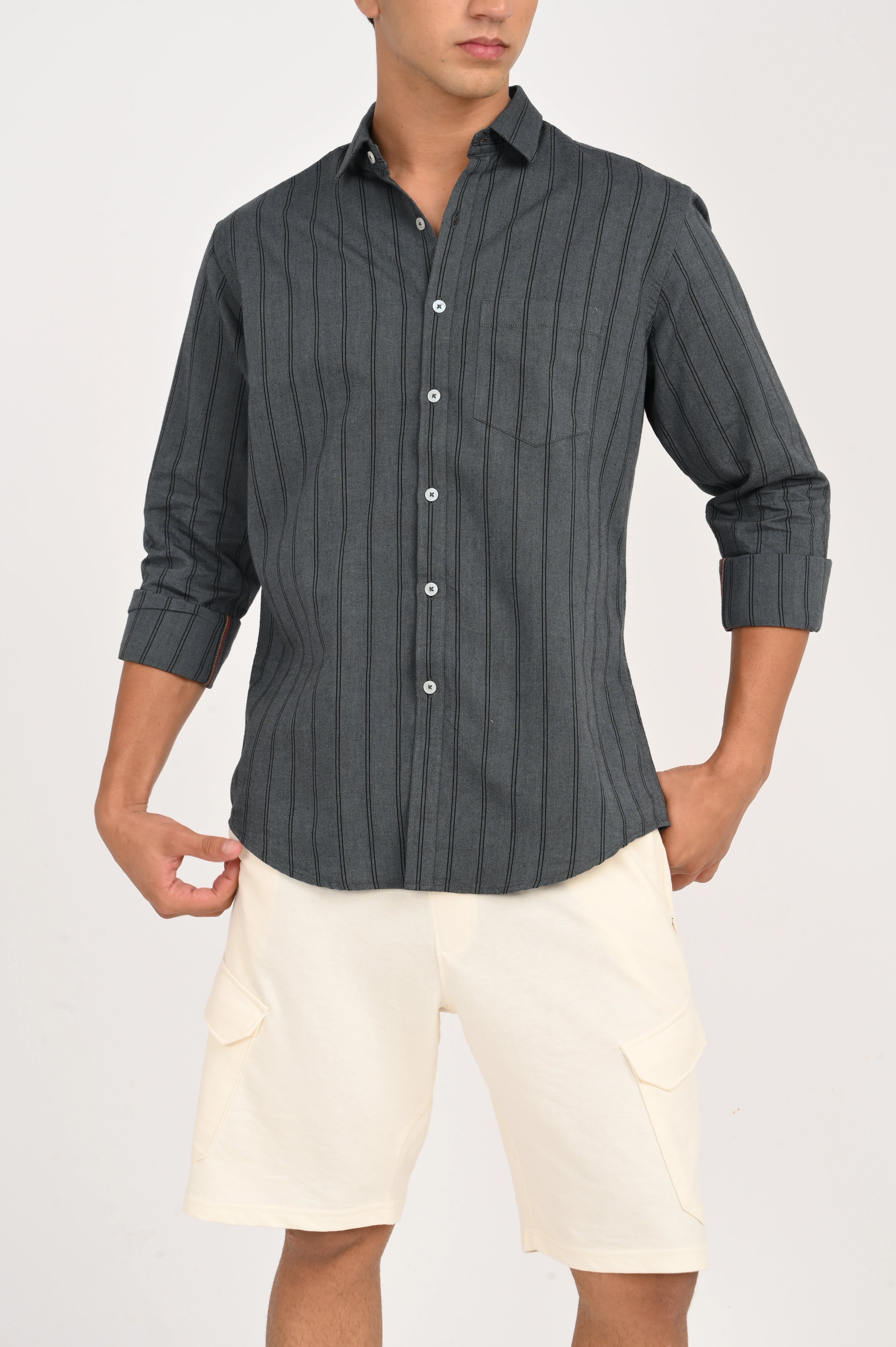 OXFORD CHARCOAL GREY COLOR STRIPES SHIRT