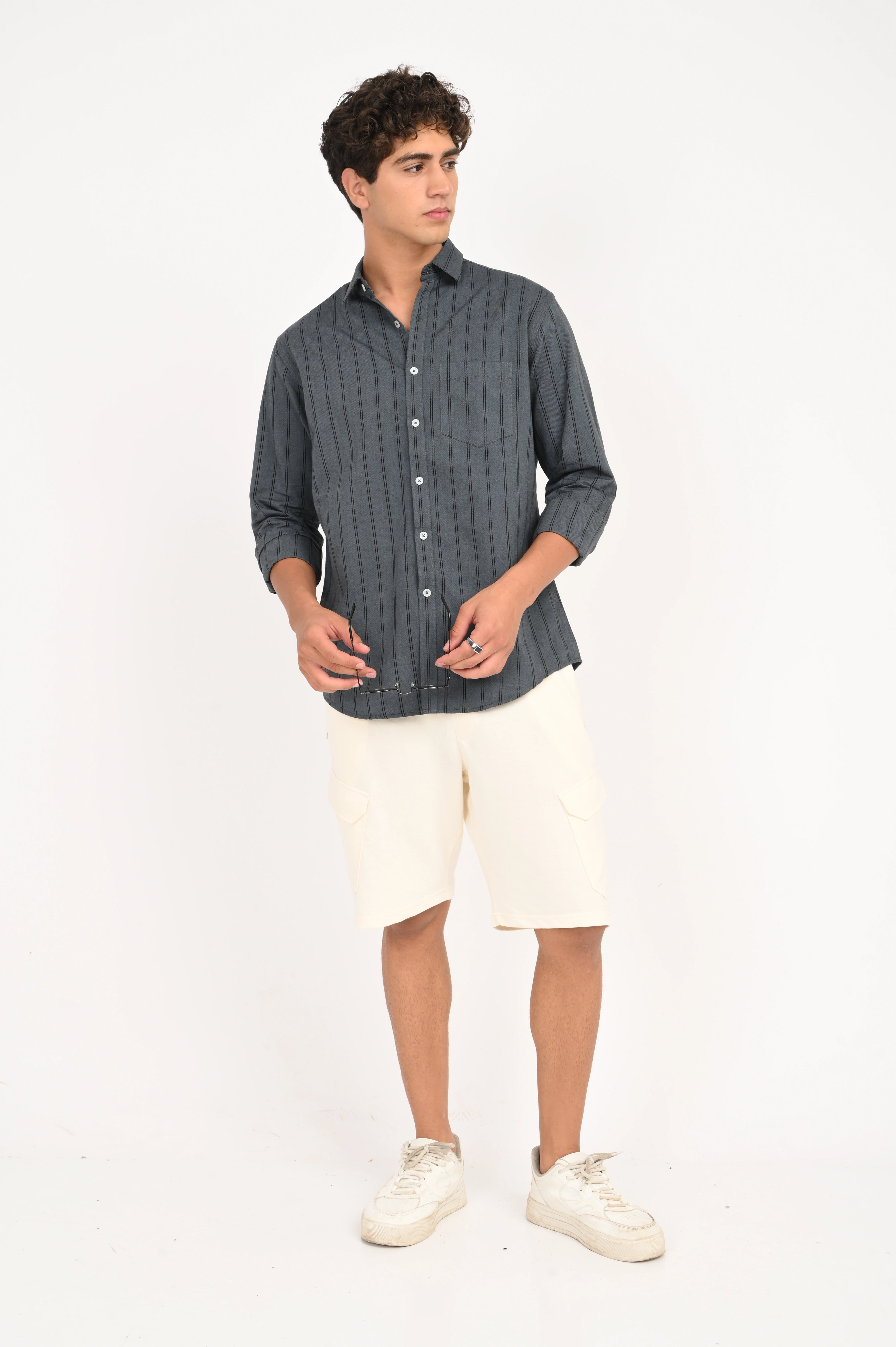 OXFORD CHARCOAL GREY COLOR STRIPES SHIRT