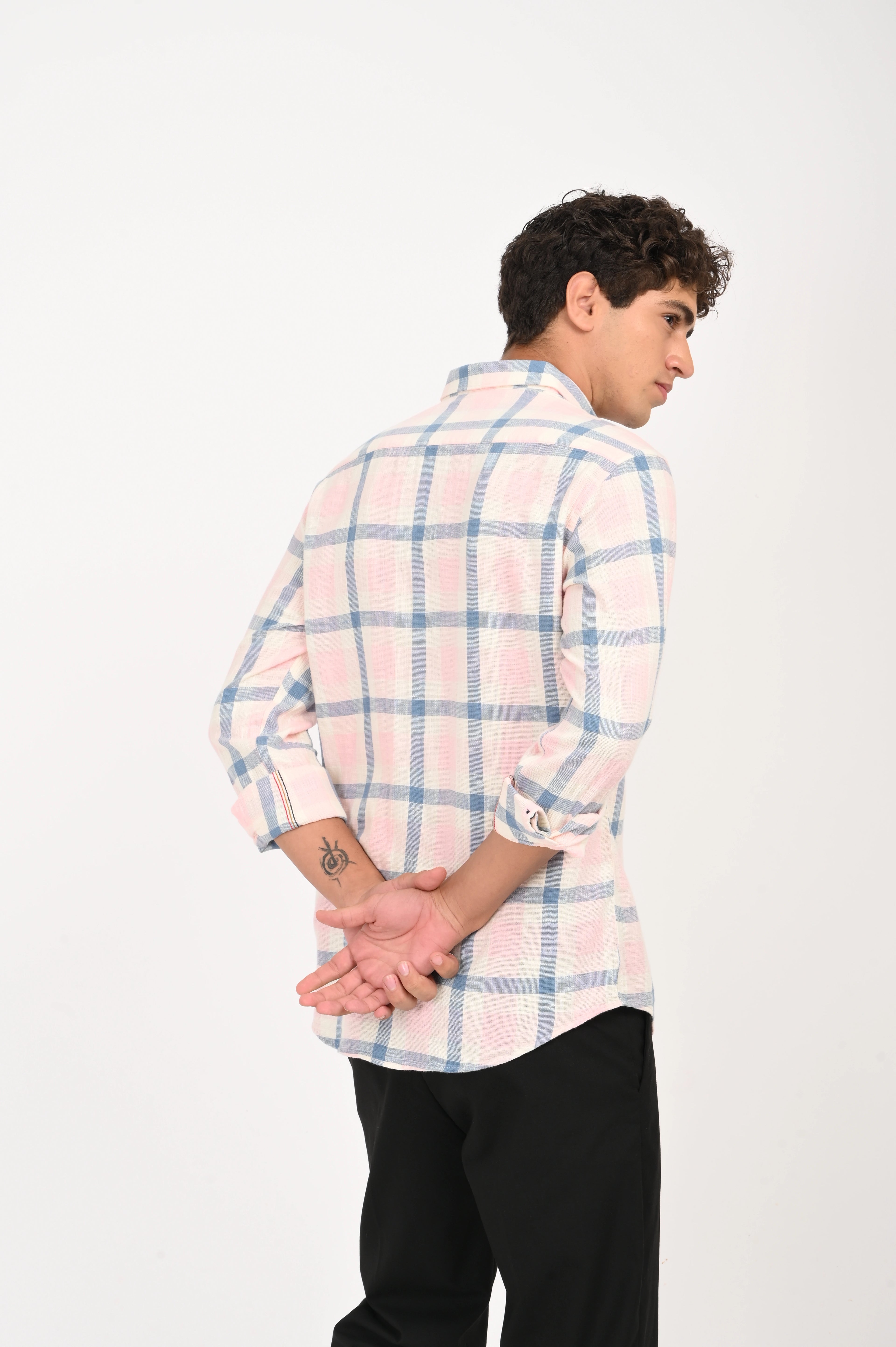 LIGHT PINK WITH BLUE CHECKED SHIRT