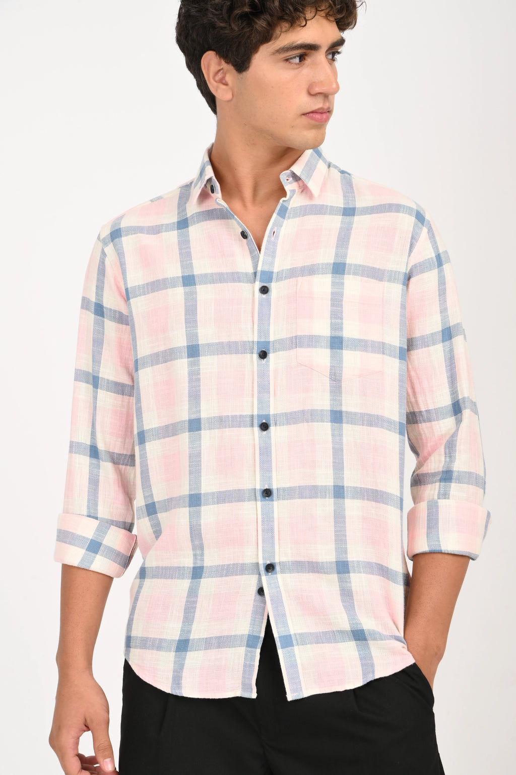 LIGHT PINK WITH BLUE CHECKED SHIRT
