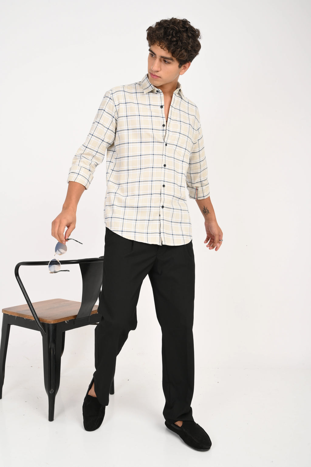 OXFORD CREAM CHECKED SHIRT