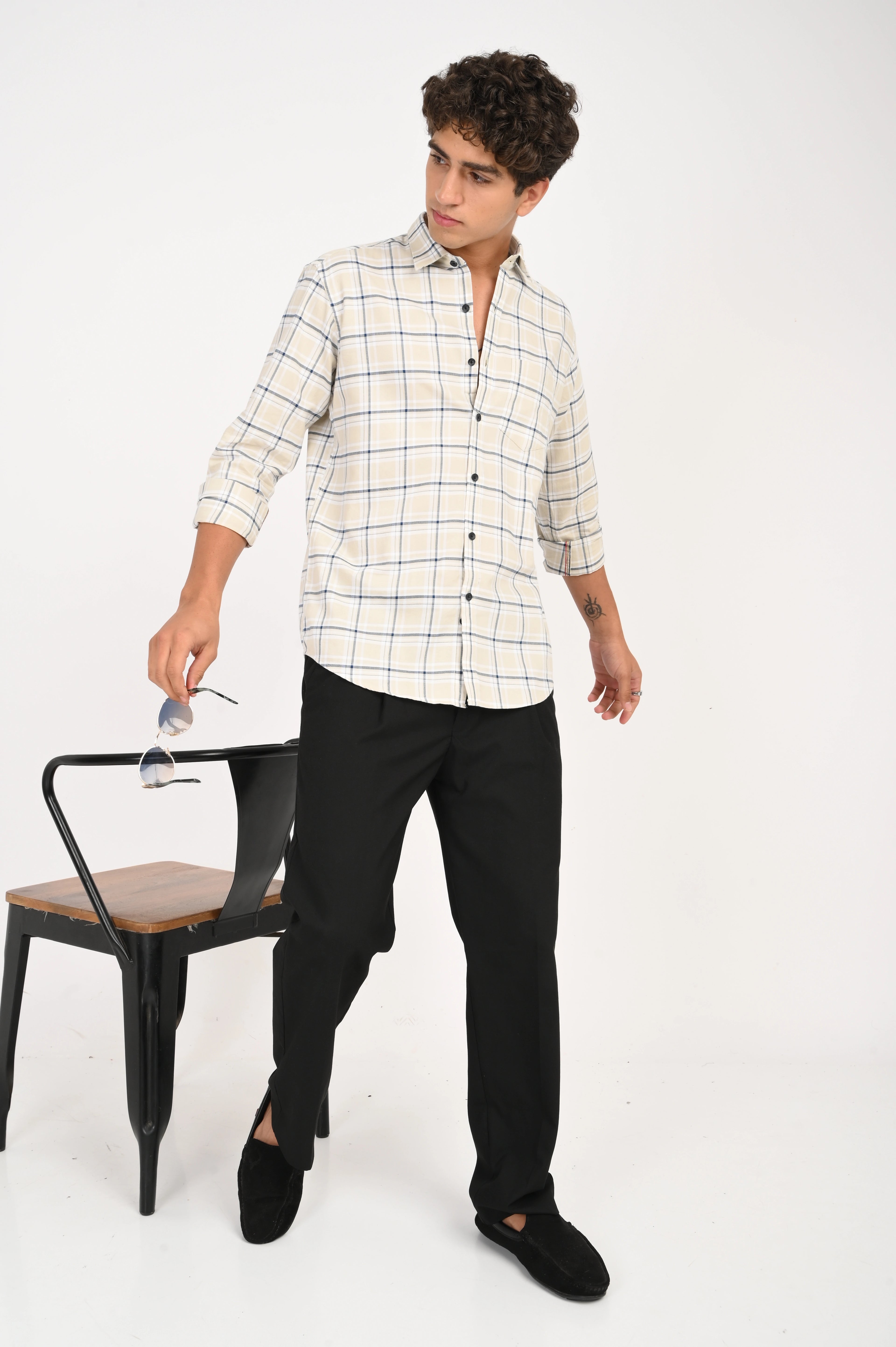 OXFORD CREAM CHECKED SHIRT