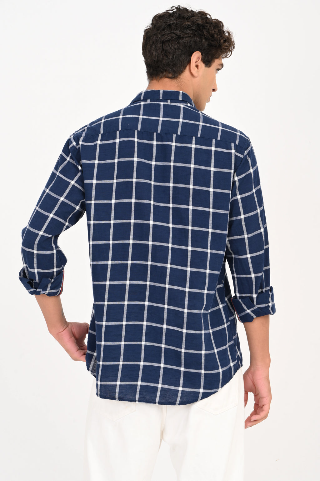 LINEN NAVY CHECKED SHIRT