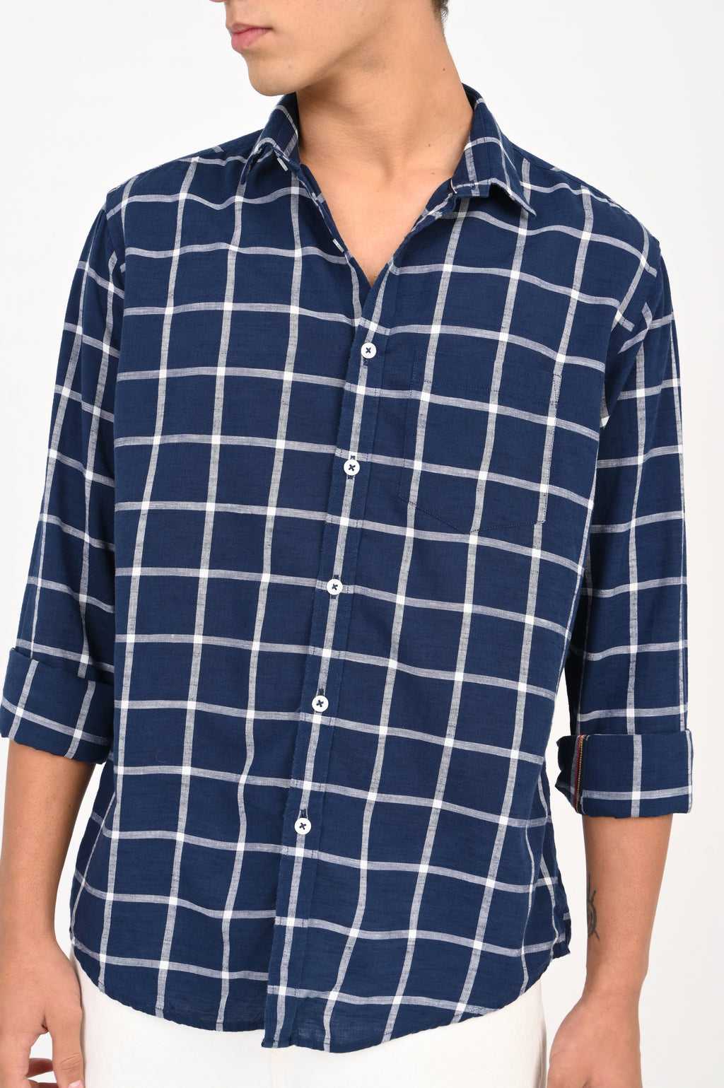 LINEN NAVY CHECKED SHIRT