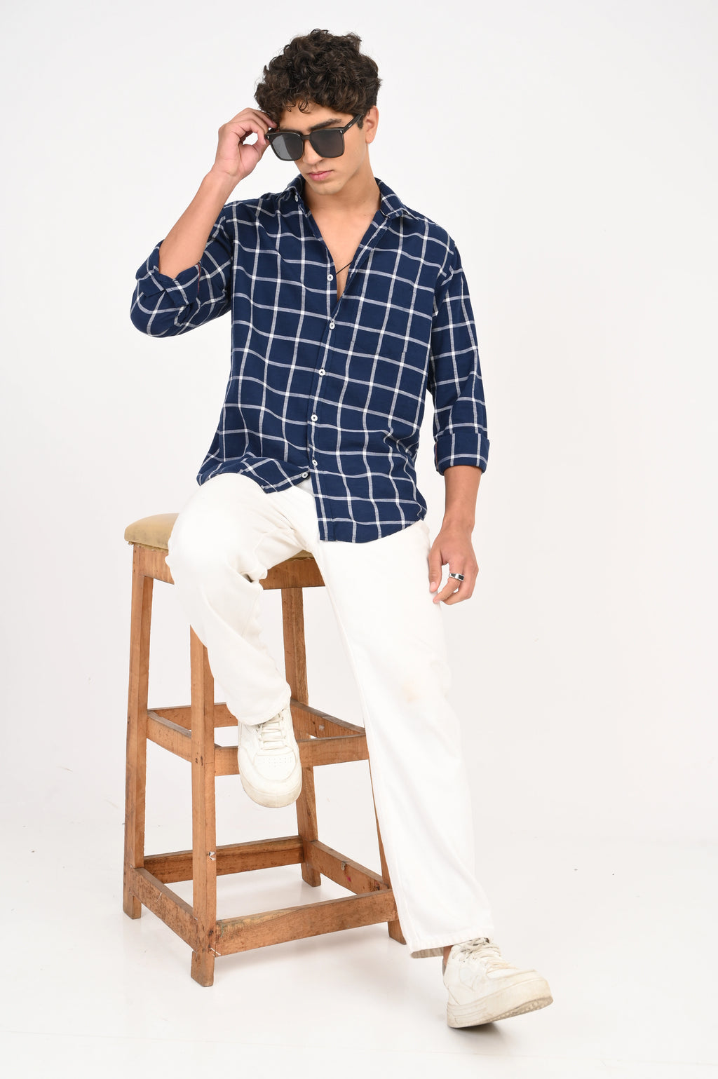 LINEN NAVY CHECKED SHIRT